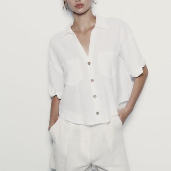 Zara Linen and Viscose Blend Blouse XS NWT - Picture 2 of 10